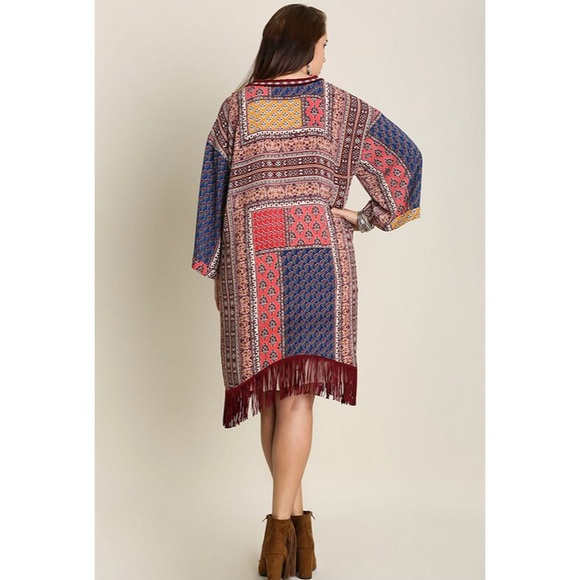 Boho Quilted Print Long Kimono plus size - Picture 2 of 3